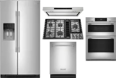 5 Piece Package Includes Refrigerator, Cooktop, Wall Oven, Hood And Dishwasher