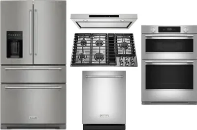 5 Piece Package Includes Refrigerator, Cooktop, Wall Oven, Hood And Dishwasher