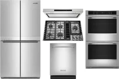 5 Piece Package Includes Refrigerator, Cooktop, Wall Oven, Hood And Dishwasher