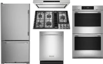 5 Piece Package Includes Refrigerator, Cooktop, Wall Oven, Hood And Dishwasher