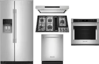 5 Piece Package Includes Refrigerator, Cooktop, Wall Oven, Hood And Dishwasher