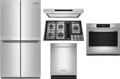 5 Piece Package Includes Refrigerator, Cooktop, Wall Oven, Hood And Dishwasher