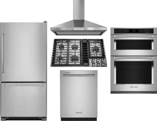 5 Piece Package Includes Refrigerator, Cooktop, Wall Oven, Hood And Dishwasher