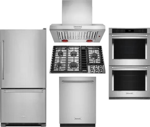 5 Piece Package Includes Refrigerator, Cooktop, Wall Oven, Hood And Dishwasher
