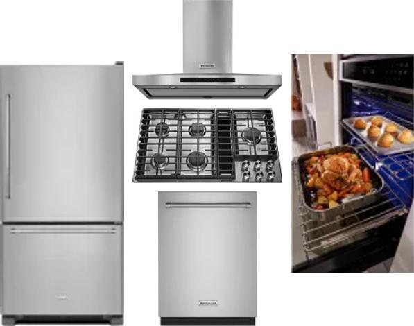 5 Piece Package Includes Refrigerator, Cooktop, Wall Oven, Hood And Dishwasher