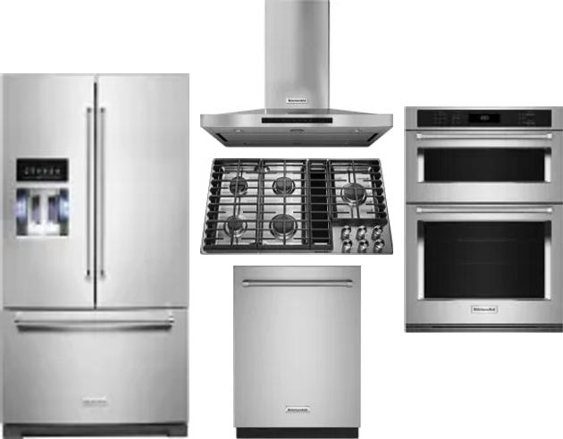 5 Piece Package Includes Refrigerator, Cooktop, Wall Oven, Hood And Dishwasher
