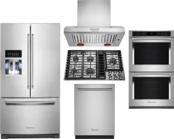 5 Piece Package Includes Refrigerator, Cooktop, Wall Oven, Hood And Dishwasher