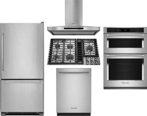 5 Piece Package Includes Refrigerator, Cooktop, Wall Oven, Hood And Dishwasher