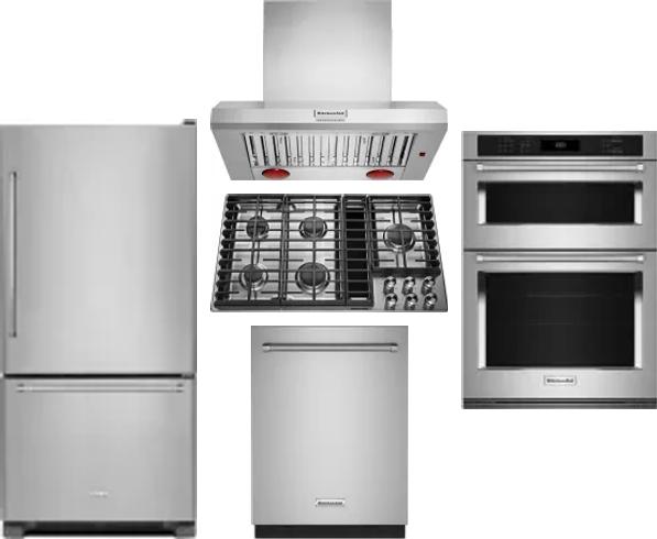 5 Piece Package Includes Refrigerator, Cooktop, Wall Oven, Hood And Dishwasher