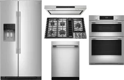 5 Piece Package Includes Refrigerator, Cooktop, Wall Oven, Hood And Dishwasher