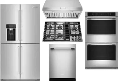 5 Piece Package Includes Refrigerator, Cooktop, Wall Oven, Hood And Dishwasher