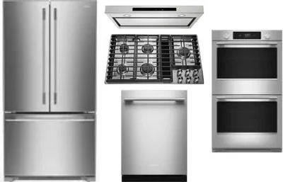 5 Piece Package Includes Refrigerator, Cooktop, Wall Oven, Hood And Dishwasher