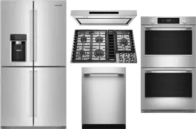 5 Piece Package Includes Refrigerator, Cooktop, Wall Oven, Hood And Dishwasher