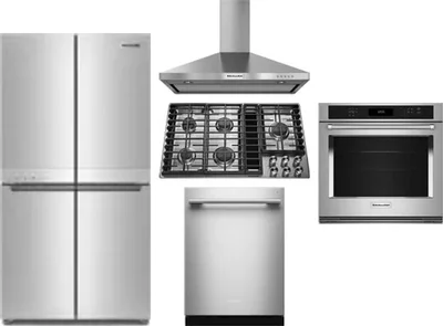 5 Piece Package Includes Refrigerator, Cooktop, Wall Oven, Hood And Dishwasher