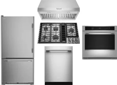 5 Piece Package Includes Refrigerator, Cooktop, Wall Oven, Hood And Dishwasher