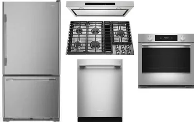 5 Piece Package Includes Refrigerator, Cooktop, Wall Oven, Hood And Dishwasher