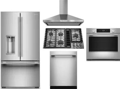 5 Piece Package Includes Refrigerator, Cooktop, Wall Oven, Hood And Dishwasher