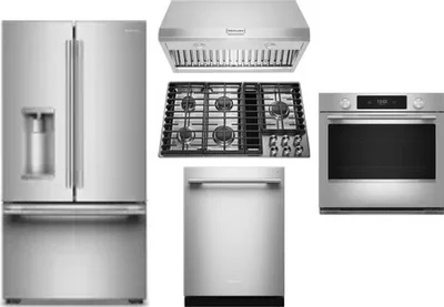5 Piece Package Includes Refrigerator, Cooktop, Wall Oven, Hood And Dishwasher