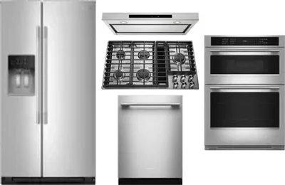 5 Piece Package Includes Refrigerator, Cooktop, Wall Oven, Hood And Dishwasher