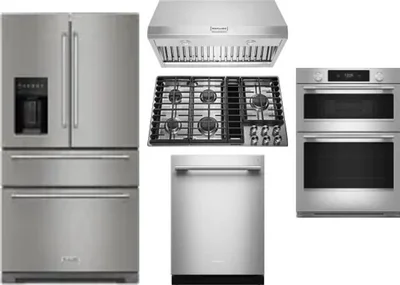 5 Piece Package Includes Refrigerator, Cooktop, Wall Oven, Hood And Dishwasher