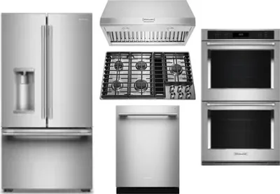 5 Piece Package Includes Refrigerator, Cooktop, Wall Oven, Hood And Dishwasher