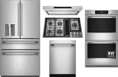 5 Piece Package Includes Refrigerator, Cooktop, Wall Oven, Hood And Dishwasher