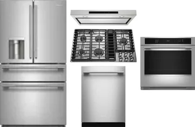 5 Piece Package Includes Refrigerator, Cooktop, Wall Oven, Hood And Dishwasher