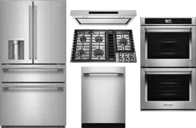 5 Piece Package Includes Refrigerator, Cooktop, Wall Oven, Hood And Dishwasher