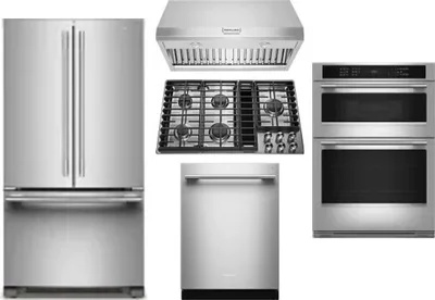5 Piece Package Includes Refrigerator, Cooktop, Wall Oven, Hood And Dishwasher