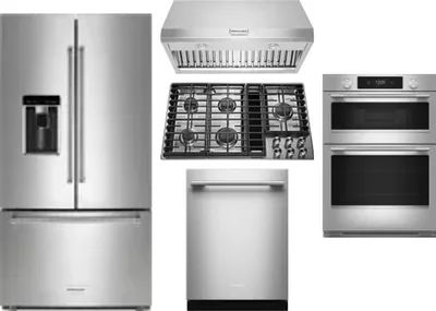 5 Piece Package Includes Refrigerator, Cooktop, Wall Oven, Hood And Dishwasher
