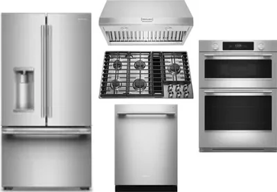 5 Piece Package Includes Refrigerator, Cooktop, Wall Oven, Hood And Dishwasher