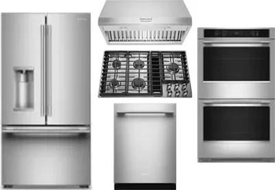 5 Piece Package Includes Refrigerator, Cooktop, Wall Oven, Hood And Dishwasher