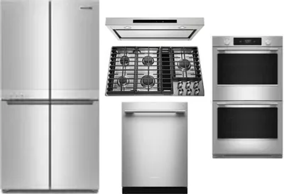 5 Piece Package Includes Refrigerator, Cooktop, Wall Oven, Hood And Dishwasher