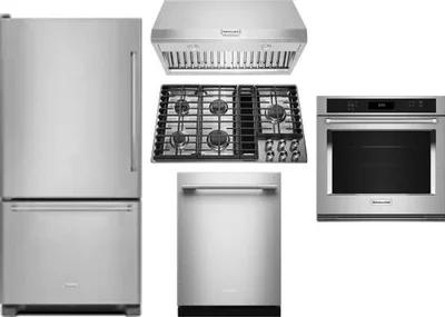 5 Piece Package Includes Refrigerator, Cooktop, Wall Oven, Hood And Dishwasher