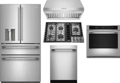 5 Piece Package Includes Refrigerator, Cooktop, Wall Oven, Hood And Dishwasher
