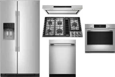 5 Piece Package Includes Refrigerator, Cooktop, Wall Oven, Hood And Dishwasher