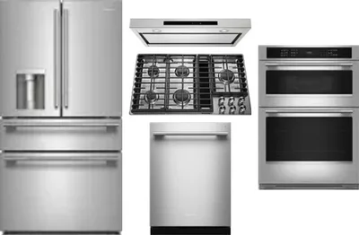 5 Piece Package Includes Refrigerator, Cooktop, Wall Oven, Hood And Dishwasher