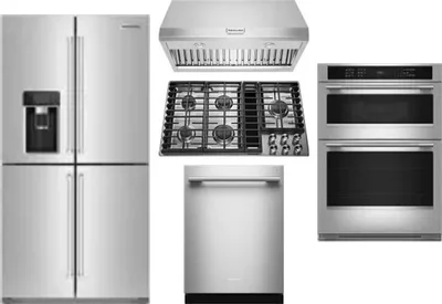 5 Piece Package Includes Refrigerator, Cooktop, Wall Oven, Hood And Dishwasher