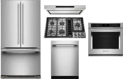 5 Piece Package Includes Refrigerator, Cooktop, Wall Oven, Hood And Dishwasher