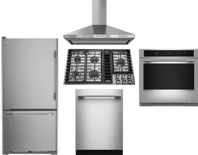 5 Piece Package Includes Refrigerator, Cooktop, Wall Oven, Hood And Dishwasher