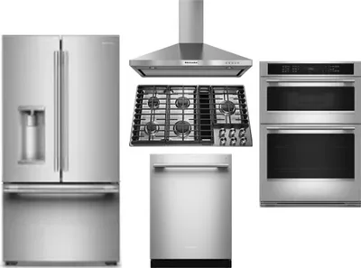 5 Piece Package Includes Refrigerator, Cooktop, Wall Oven, Hood And Dishwasher