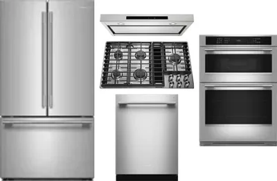 5 Piece Package Includes Refrigerator, Cooktop, Wall Oven, Hood And Dishwasher