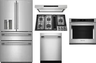 5 Piece Package Includes Refrigerator, Cooktop, Wall Oven, Hood And Dishwasher