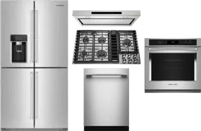 5 Piece Package Includes Refrigerator, Cooktop, Wall Oven, Hood And Dishwasher