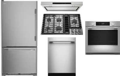 5 Piece Package Includes Refrigerator, Cooktop, Wall Oven, Hood And Dishwasher