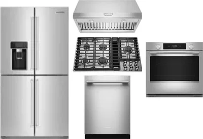 5 Piece Package Includes Refrigerator, Cooktop, Wall Oven, Hood And Dishwasher