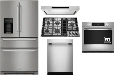 5 Piece Package Includes Refrigerator, Cooktop, Wall Oven, Hood And Dishwasher