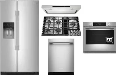 5 Piece Package Includes Refrigerator, Cooktop, Wall Oven, Hood And Dishwasher