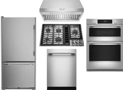 5 Piece Package Includes Refrigerator, Cooktop, Wall Oven, Hood And Dishwasher