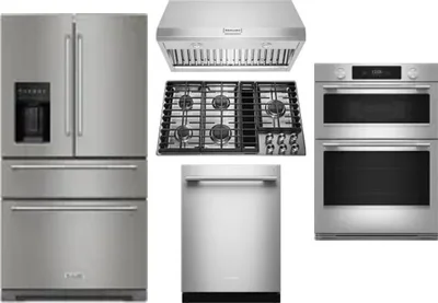 5 Piece Package Includes Refrigerator, Cooktop, Wall Oven, Hood And Dishwasher